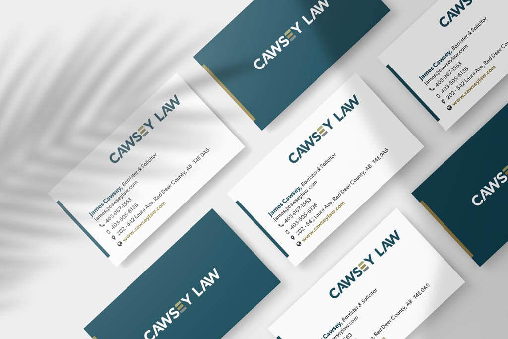 mockup of Cawsey Law's graphic design - business cards