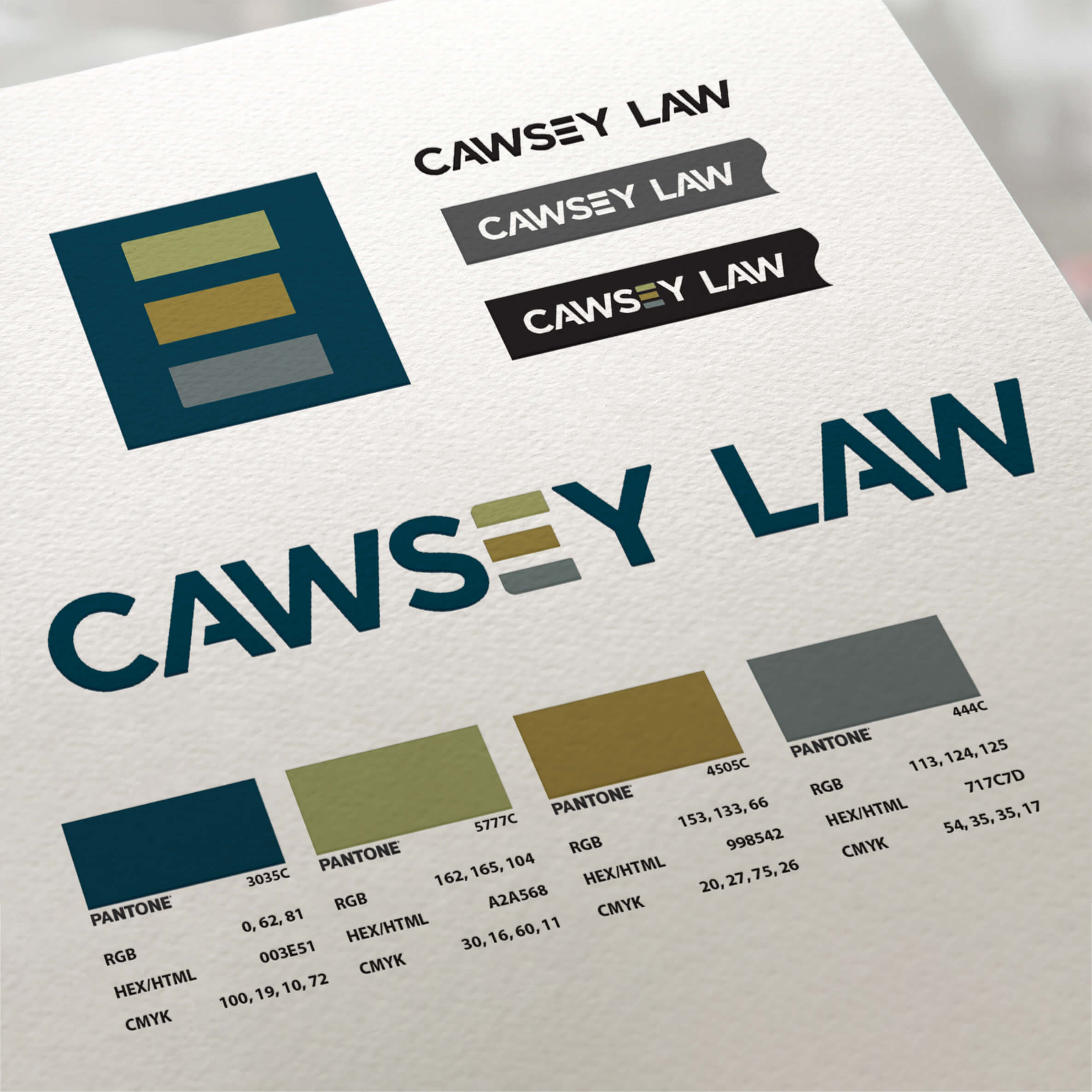 mockup of the Cawsey Law brand standard logo standard