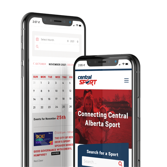 Mockup of Central Sport's Mobile Optimized Web design