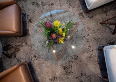 commercial photograph of an office waiting room from the top down
