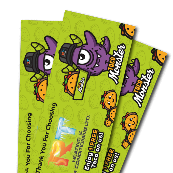Mockup of Taco Monster partner coupon design for a Red Deer client