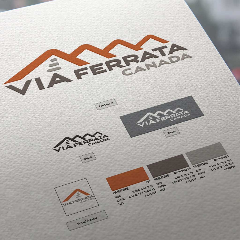 Mockup of the logo design for outdoor tourism guiding company Via Ferrata Canada