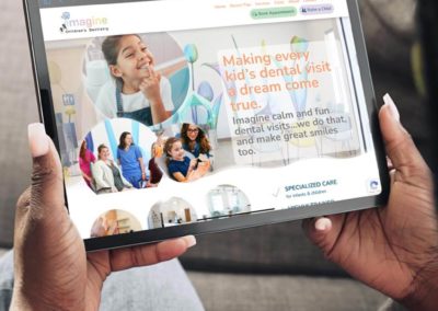 Imagine Children’s Dentistry website design on an tablet - homepage