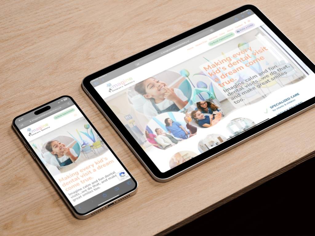 Imagine Children’s Dentistry website design on an iphone and a tablet
