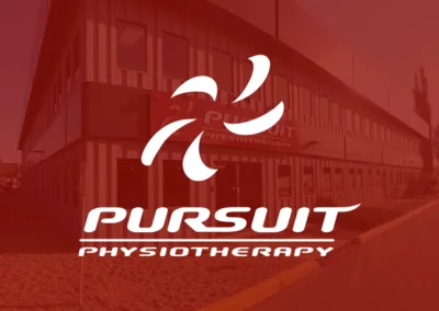 Pursuit Physiotherapy‘s logo, white on burgundy