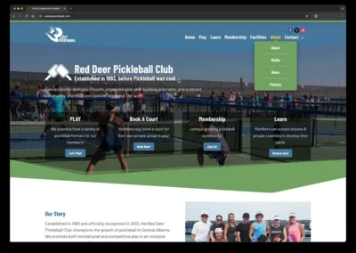 Screen capture of the Red Deer Pickleball Club Website Design