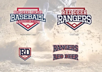 layout of the brand elements - association and team logos, monogram and two wordmarks