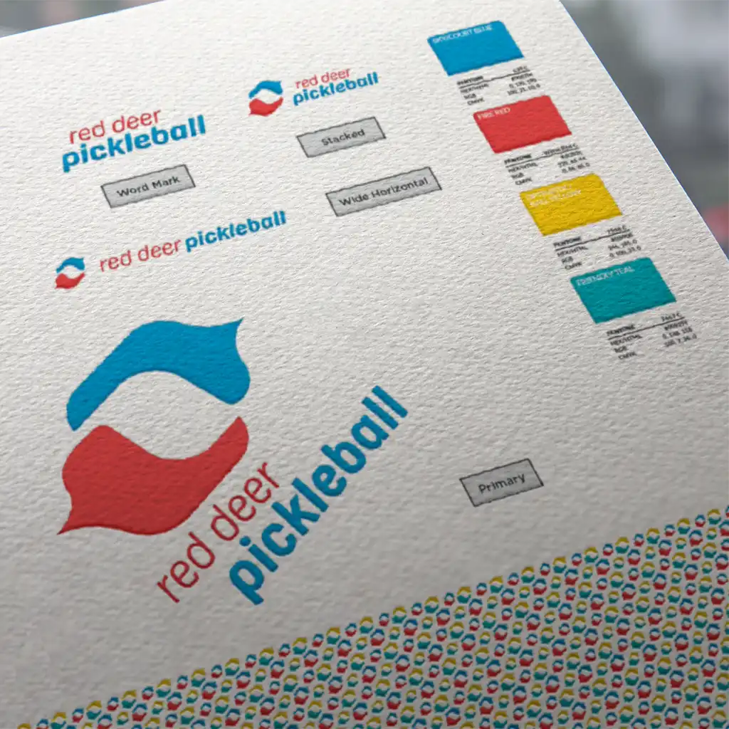 RDPB-Logo OnPaper Red Deer pickleball brand - logo design mockups on a sheet of paper
