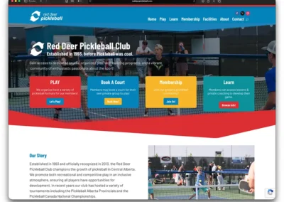 A screen shot of the red deer pickleball club's homepage