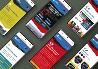 A series of screens of the Red Deer Pickleball Club's website on mobile phones